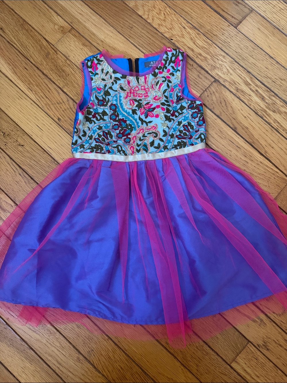 ATUN Kids Purple & Pink Embroidered Tulle Party Dress